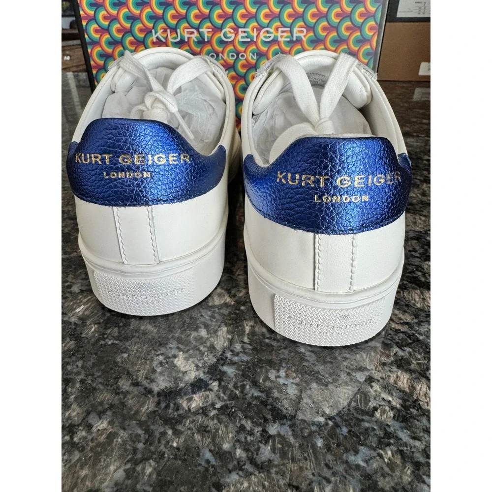 Kurt Geiger London Mens 9.5 White Leather Rainbow Stripe Low Top‎ Sneakers Shoes